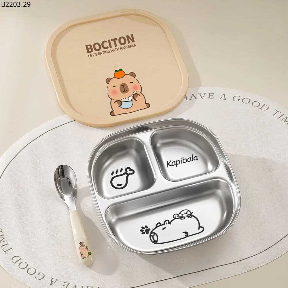 KHAY CƠM INOX CHO BÉ KÈM NẮP sỉ 63k