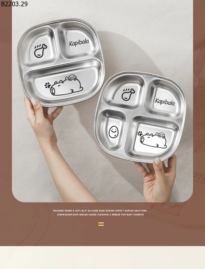 KHAY CƠM INOX CHO BÉ KÈM NẮP sỉ 63k