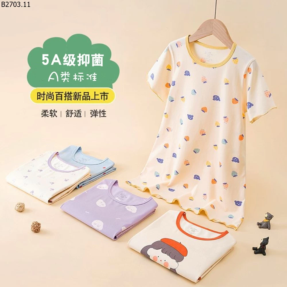 Áo ngủ mùa hè bằng cotton mỏng, loại A, tay ngắn si 137k