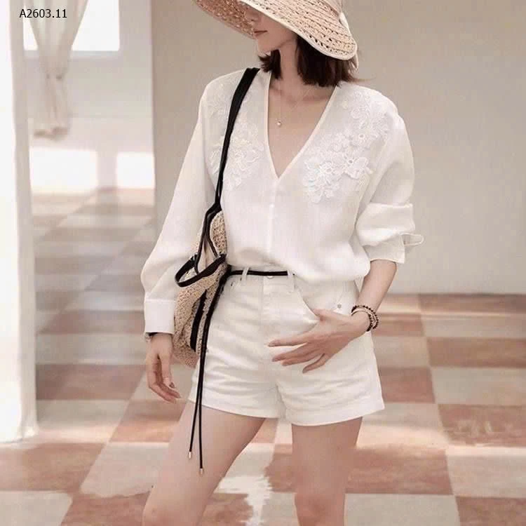 ÁO SƠ MI THÊU CỔ V - sỉ 184k