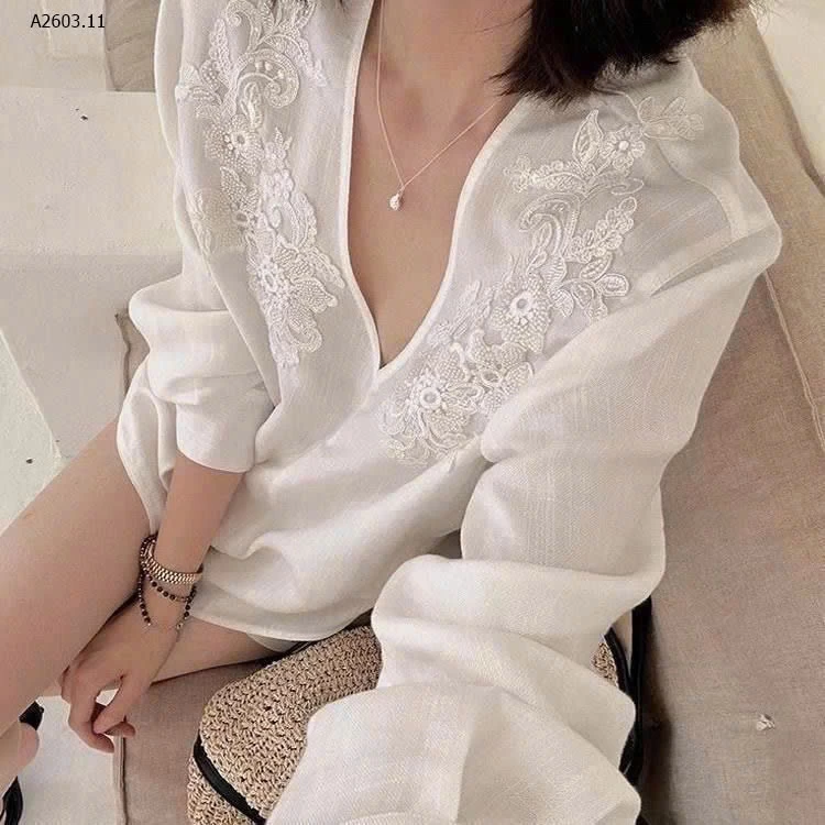 ÁO SƠ MI THÊU CỔ V - sỉ 184k