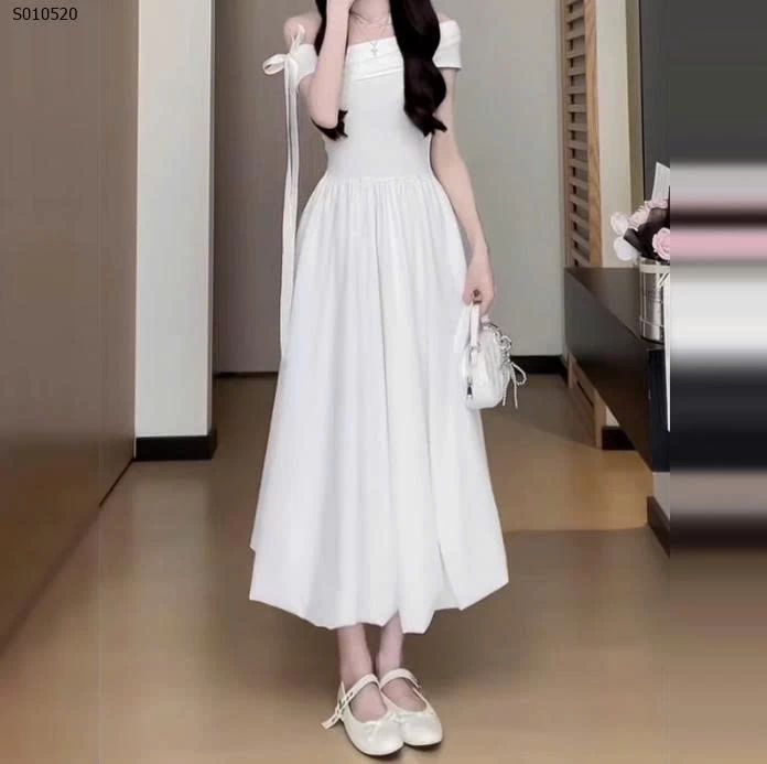 Váy bí dài trễ vai một bên vai phong cách Hepburn cho nữ - 440,000