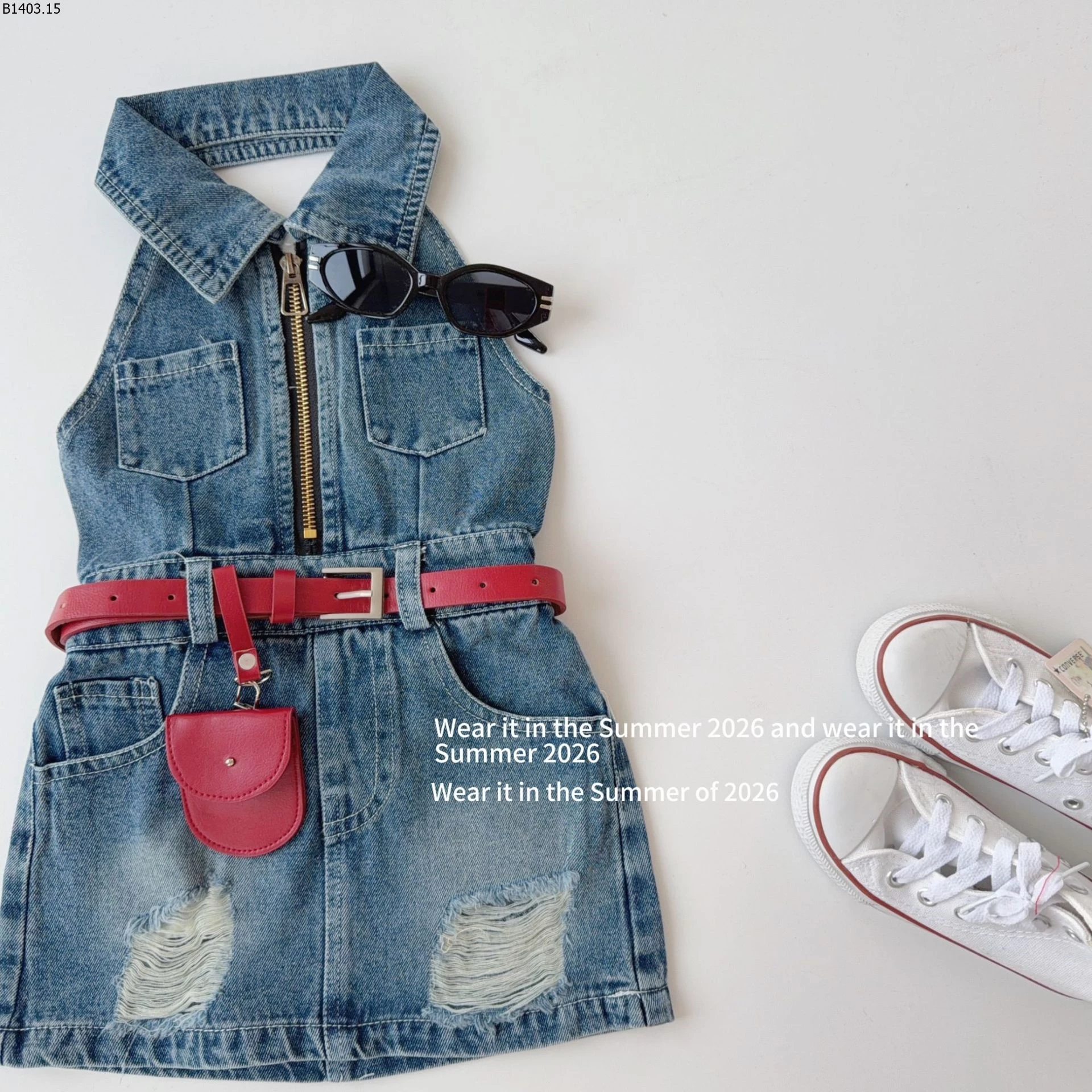 VÁY JEAN RETRO CỔ YẾM KÈM TÚI VÀ THẮT LƯNG Giá sỉ 305k