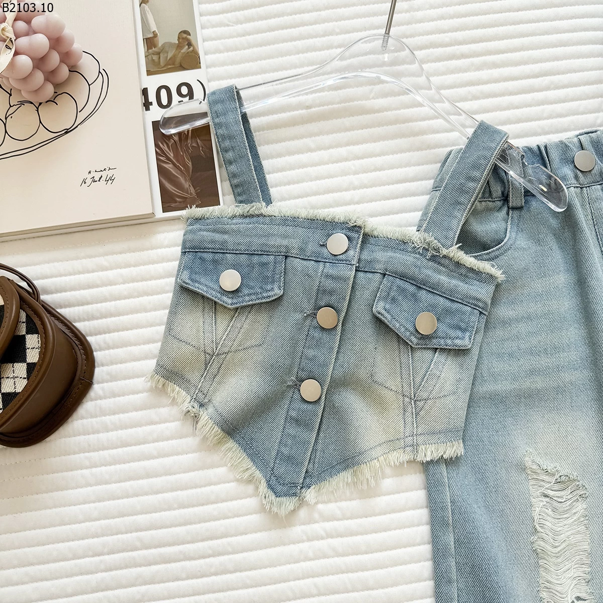 SET ÁO, QUẦN JEANS ỐNG RỘNG BÉ GÁI giá si 263k