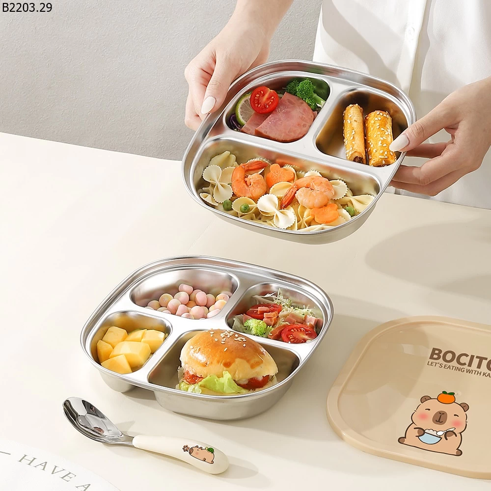 KHAY CƠM INOX CHO BÉ KÈM NẮP sỉ 63k