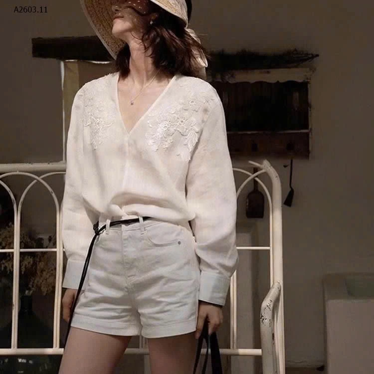 ÁO SƠ MI THÊU CỔ V - sỉ 184k