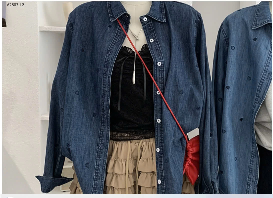 ÁO SƠ MI DENIM MỎNG HOẠ TIẾT TRÁI TIM - sỉ 269k